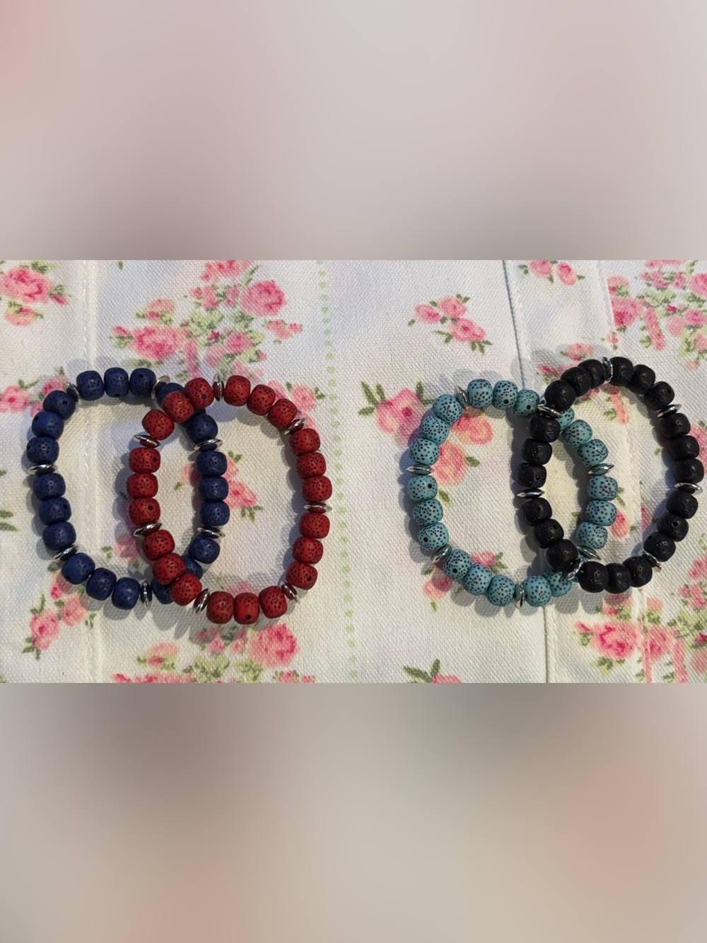 Set of Four Beaded Bracelets in Black, Red, Blue, and Turquoise (4 pc) set 2